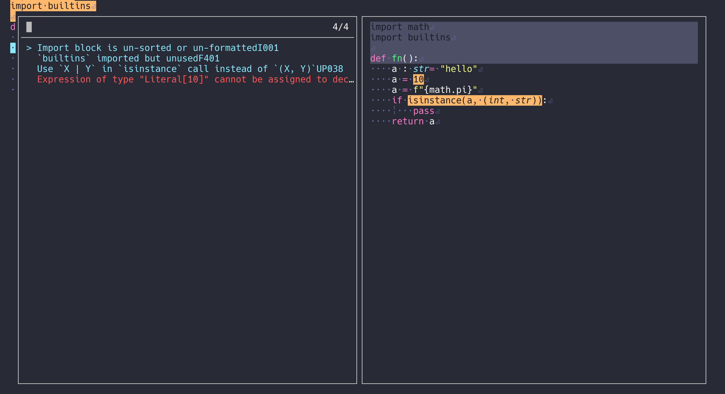 Diagnostics in the Helix text editor.